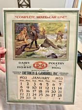 1933 Vintage fly fishing advertising Calendar cabin Deco decor picture
