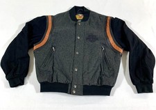 Vintage 90’s Harley-Davidson Wool Jacket Leather Sleeves Gray/Black Quilted LRG picture