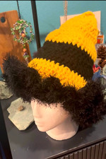 SALE Hand Crochet Witch Made Black Yellow Bee Halloween Hat SIZE LARGE Hat picture
