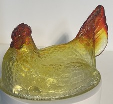 VTG HEN ON NEST (TOP) Amberina Two Tone UV GLOW Fenton/ LG Wright For Lg 7” Hen picture