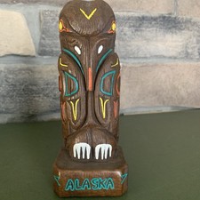 Vintage Handcrafted Signed Alaska Bird Wooden Totem Anchorage 7