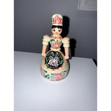 Original Vintage Hungarian Folk Art Costume Wooden Doll Hand Painted Trinket Box picture