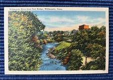 WILLIMANTIC, CONNECTICUT CT CONN~River from Footbridge~Linen Postcard picture