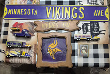 Minnesota Vikings Painted Wood Wall Mounted Plaque Rectangle Purple Yellow Brown picture