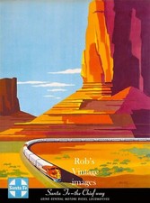 Santa Fe Railroad Bern Hill Travel Poster Railroad art print train ATSF 13 x 19