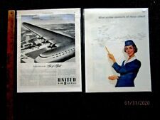 TWO Original United Airlines Vintage Print Ads From 1943 & 1956 picture