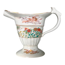Antique Chinese Export Qianlong Helmet Pitcher - Hand Painted Crane & Bamboo picture