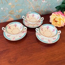 Minton Persian Rose Cream Soup Cup & Saucer Sets Lot of 3 Vintage English China picture