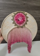 Vintage Victorian Style Lampshade Crescent Shape Pink Fringe Cream Lace picture