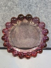 Vtg Anchor Hocking Pink/Cranberry Glass Bubble Rim AshtrayTinket Dish 7.5in 1.25 picture