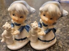 Vintage Pair Of Porcelain Girls With Cat Made In Korea picture