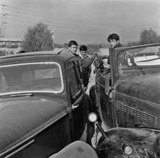 Teenagers with their cars circa 1960 Historic 1960s Old Photo picture