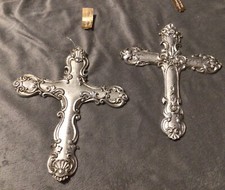 Roman Large 7.75” Silver Cross Christmas Ornaments Set Of 2 New picture