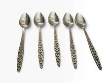 Vintage Teaspoons National Stainless Japan Malta 71937 NSTMAL Geo Black MCM -5pc picture