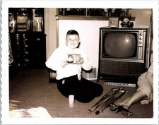 1960s Young Boy Posing & Smiling w/ Football NFL Toy Xmas? FOUND B+W Photo 00625 picture