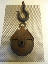 Large Antique Cast Iron Myers OK Barn Pulley & Hook picture
