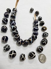Antique 1800s Venetian Rattlesnake Trade Beads Black Blue Gold Eye 33pc picture