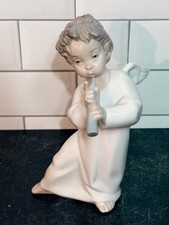 Vintage Lladro Figurine 4540 Angel with Flute Porcelain Cherub Blue Mark picture