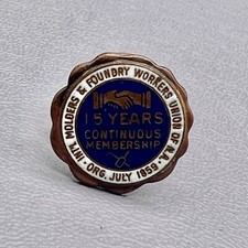 Vintage International Molders & Foundry Workers Union July 1859 Screwback Pin 15 picture