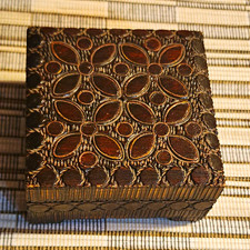 Vintage Polish Folk Art Carved Wood Trinket Box Cepelia Mid-Century Poland picture