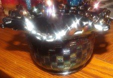 Fenton Amethyst Carnival Glass Basket Weave Bowl Vase picture