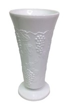 Indiana Milk Glass Harvest Grapes Flower Vase Embossed Pedestal 7.5” picture