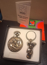 Vintage Disney Mickey Mouse Verichron Pocket Watch Set W/ Box Booklet Keychain picture