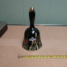 Porcelain Gold Trimmed Black Bell with Irises and Scalloped Edge picture