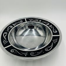 Lenox Serving Bowl Black Glass Decorative Rim Spyro Round Salad Metal Ware picture