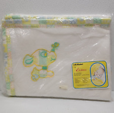 Vintage Storktex Baby Blanket White Yellow Green Dog Butterfly 36 x 45 New NOS picture