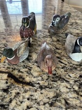 A Poverud Hand Painted Signed Duck/goose Lot 5x. Mallard Drake Hen Decoy Figures picture