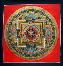 QT Om Mandala Mantra Thangka, 100% Hand Painting on Cotton Cloth Canvas picture