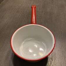 Vintage Enamelware Small Saucepan Cooking Pot Pan White Red Rim & Handle picture