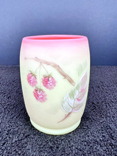 FENTON 85th Anniv Burmese Raspberries and Leaf Tumbler Artist Barbour - 4