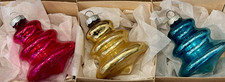 Vintage Shiny Brite Set of 3 Glass Tree Tornado Atomic Ornaments Pink Teal Gold picture