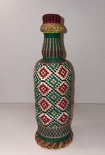 Vintage Viresa Scoubidou Wine Bottle & Cap Plastic Woven Wicker Spain Colorful picture