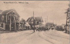 Walnut Beach Avenue Milford CT Idle Hour Trolley Cars Washburn 1913 Postcard picture