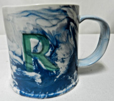 Anthropologie Monogram Initial R Marbled Mug Cup blue white ceramic NWT NEW picture