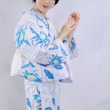 Japanese Yukata Women Cotton Queen of the Night Flower Blue Summer Kimono picture