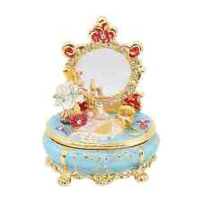 Simulated Pearl Black Crystal Enameled Mirror Dresser Trinket Box in Goldtone picture