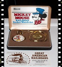 Bradley Time Mickey Mouse Railroad Pocket Watch Set, NEW picture
