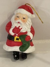 Santa Claus Porcelain Bell Christmas Ornament w/Dangling Legs Taiwan Giftco Vtg picture