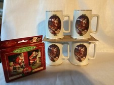 4 VTG 1996 Coca-Cola Christmas Santa Claus Collector Mugs+BONUS 2 Pk Cards W/Tin picture