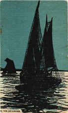 Sailboat Silhouette Moonlight Scene Art Postcard 1907 D. Hillson Unposted picture