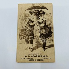1880 Victorian Trade Card Lancaster PA DP Stackhouse Twin Girls Umbrella AH9-M10 picture