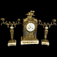 Exquisite 19th Century Louis XVI Clock Set Bronze, Crystal, and Marble Trio picture