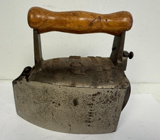 Antique The Acme Carbon Iron Pat Mar 15 1910 w/Grate & Wooden Handle picture