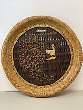 *Wicker Peacock 13” Wall Hanging 70's Rattan Retro Woven Mid Century Vintage Art picture