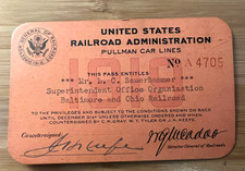 1919 UNITED STATES RAILROAD COMMISSION PULLMAN CAR PASS NATIONALIZED B&O - HH75 picture