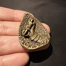 Vintage Tibetan Brass Vajra Hand Drop Shape Buddha Fengshui Amulet Pendant picture